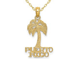 PUERTO RICO Under Palm Tree Charm Pendant Necklace in 14K Yellow Gold with Chain